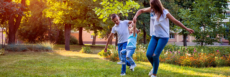 Family playing on lawn