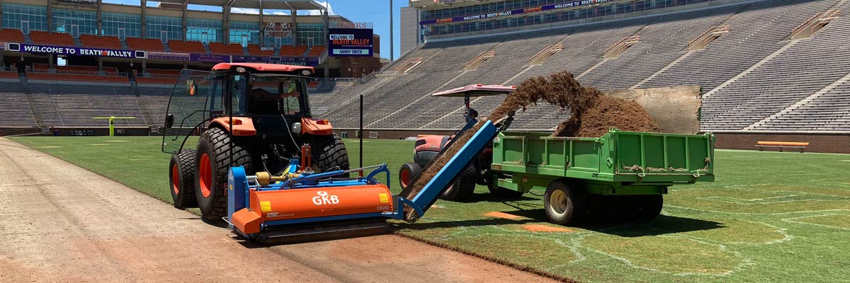 A-G Sod heavy duty equipment replacing natural grass in a sports field efficiently and quickly.